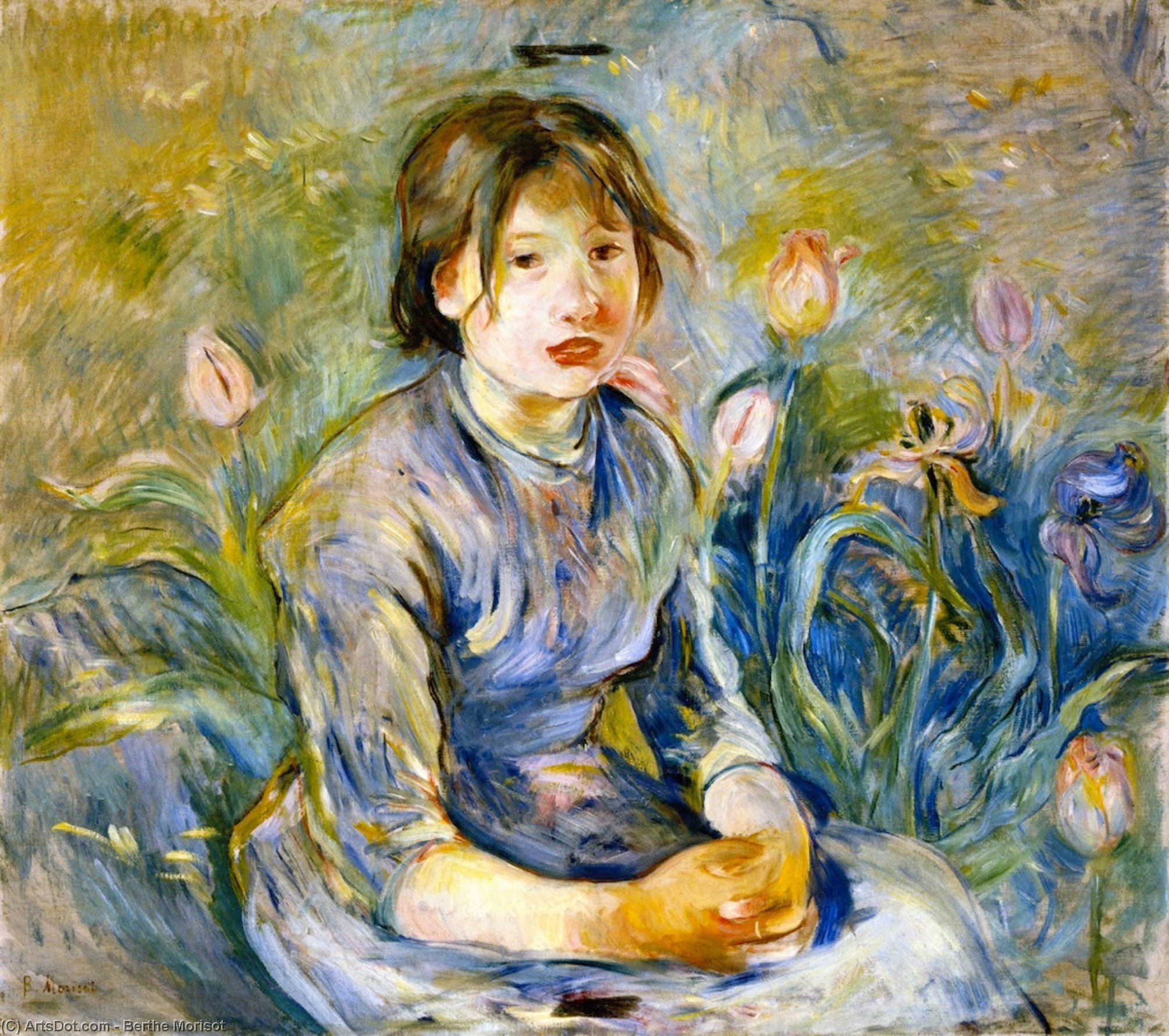 Peasant Girl Among Tulips — Berthe Morisot