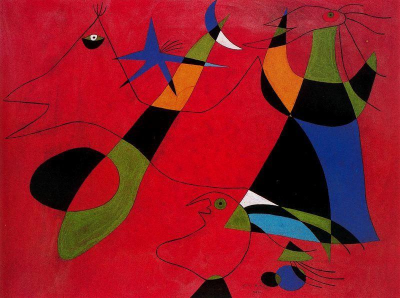 Personajes Sobre Fondo Rojo — Joan Miró