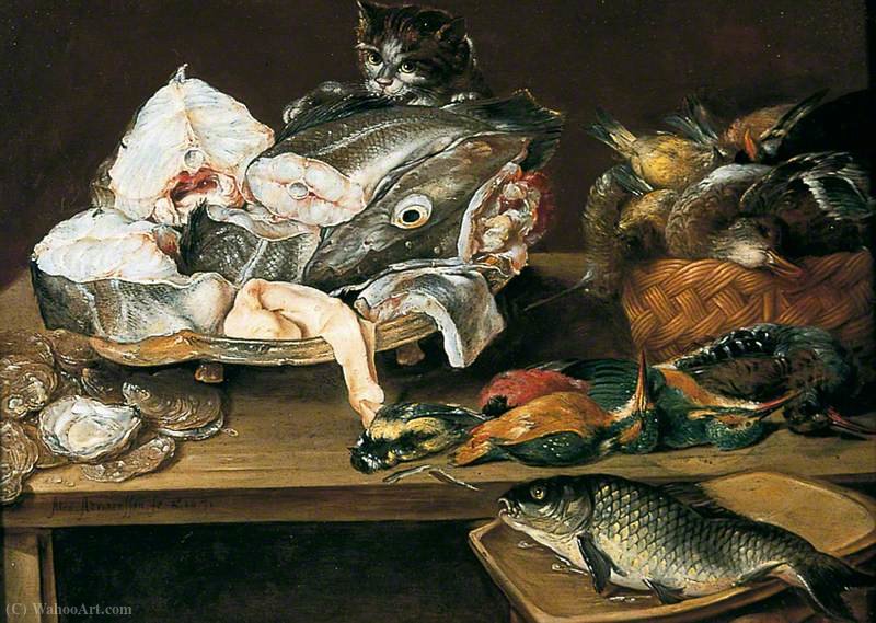 Still Life With Fish And A Cat — Alexander Adriaenssen