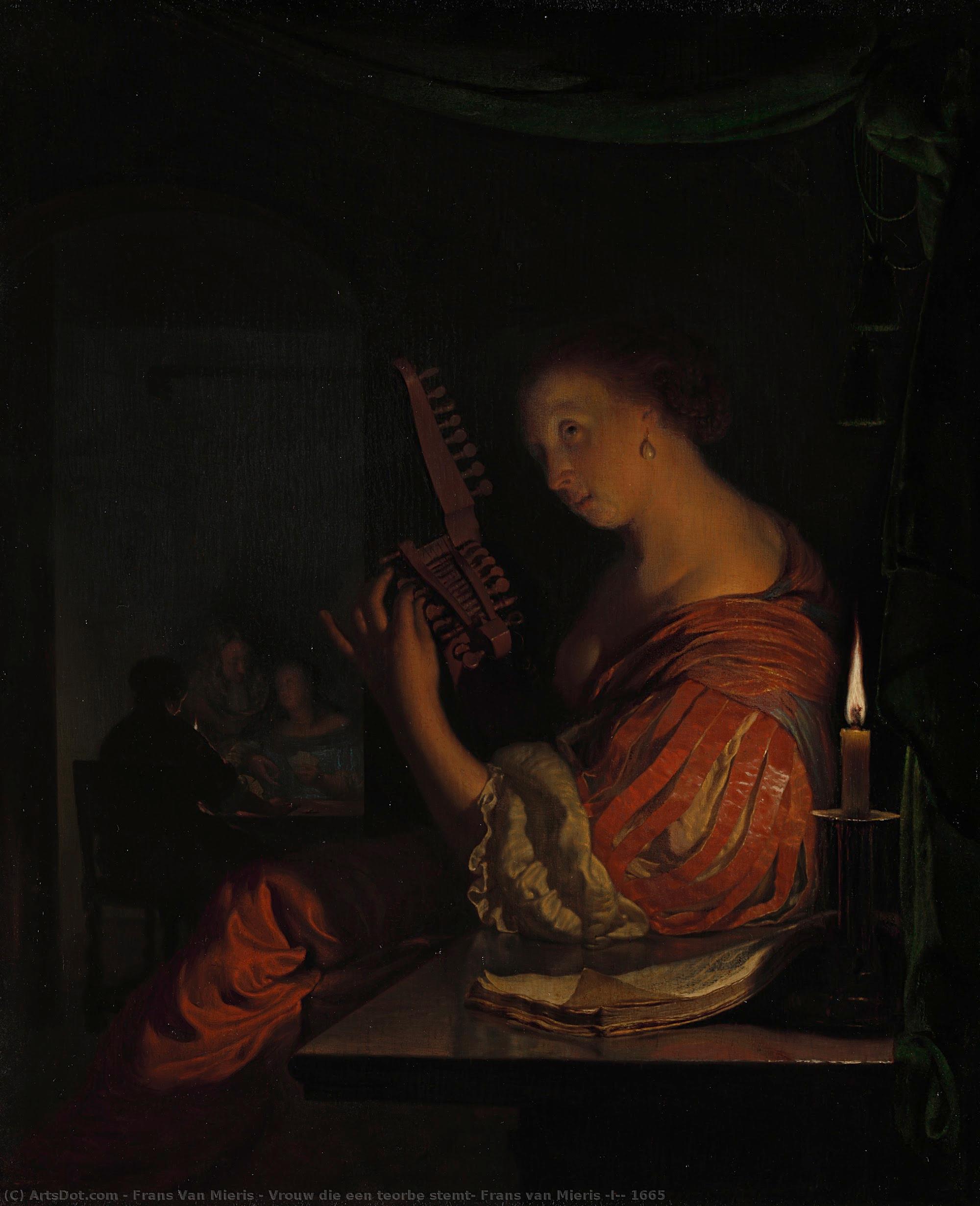 Vrouw Die Een Teorbe Stemt, Frans Van Mieris (i), 1665 — Frans Van Mieris