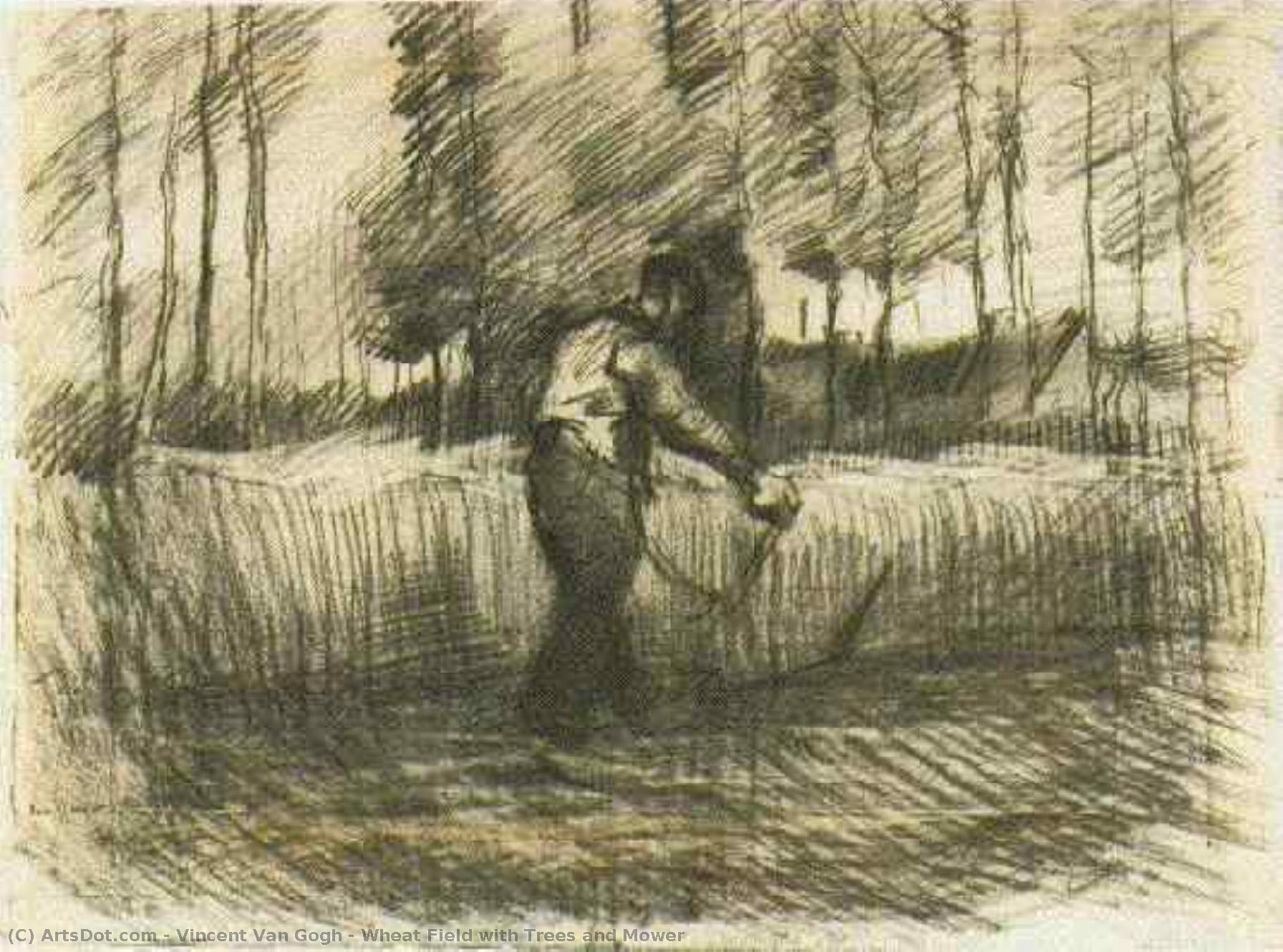 Wheat Field With Trees And Mower — Vincent Willem Van Gogh