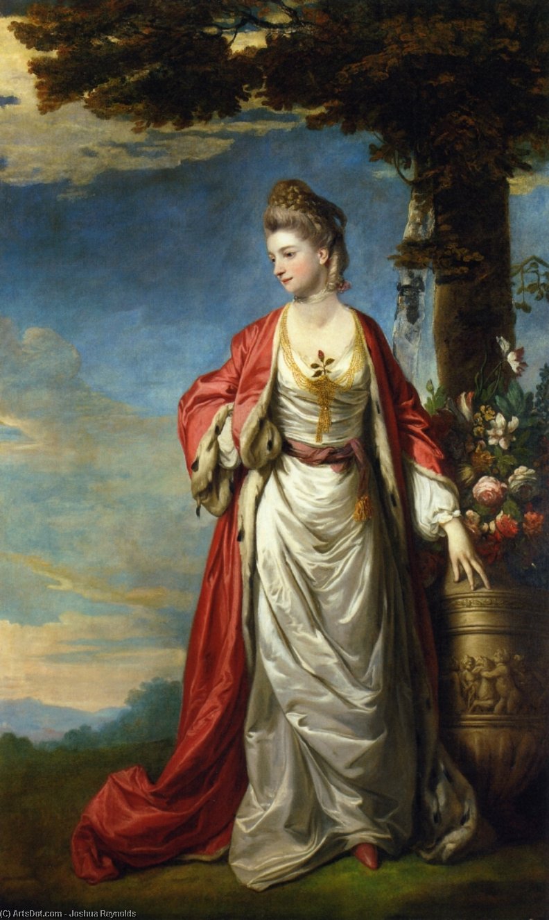 Mrs. Trecothick, Full Length, In 'turkish' Masquerade Dress, Beside An Urn Of Flowers, In A Landscape — Sir Joshua Reynolds