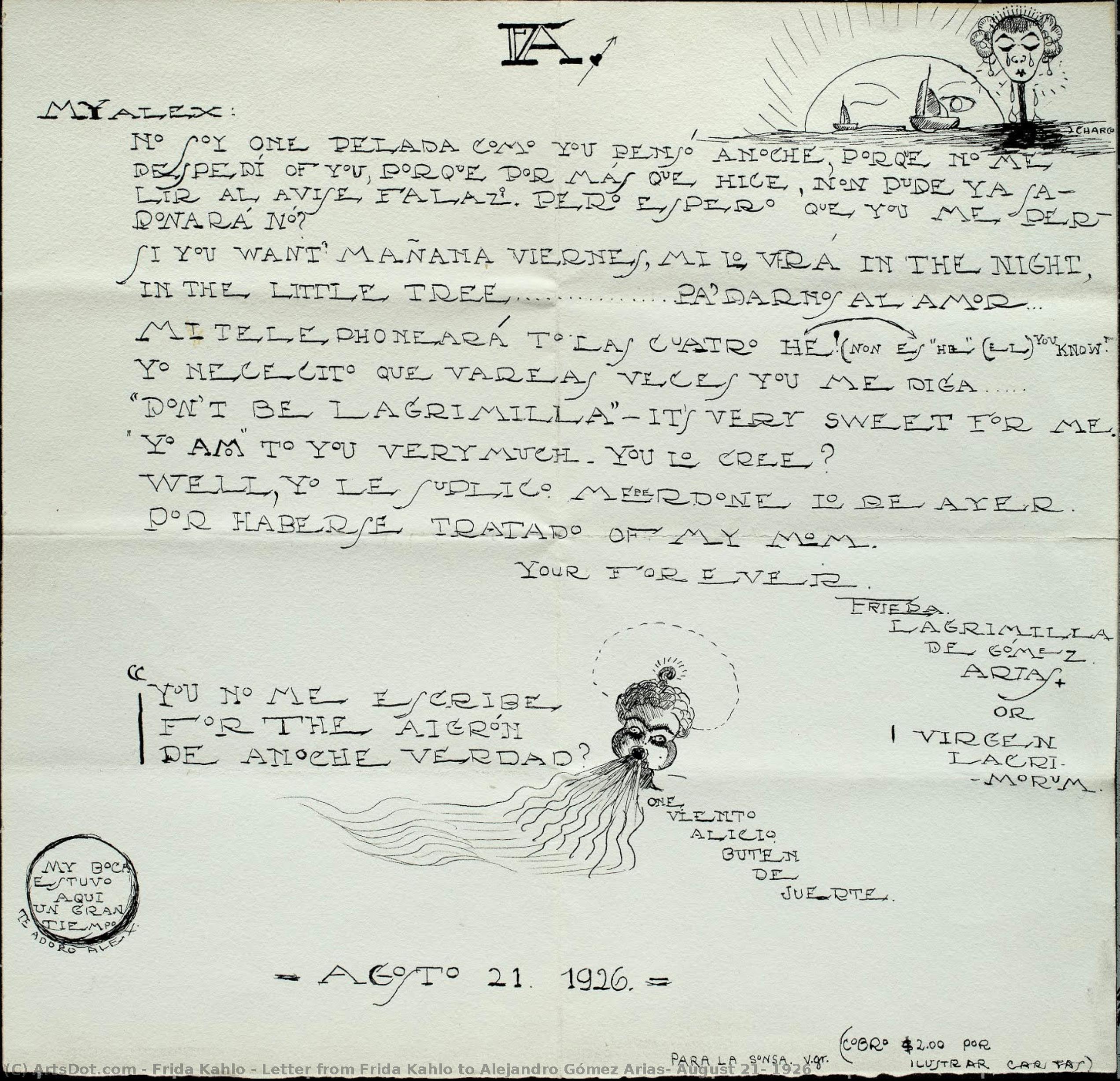 Letter From Frida Kahlo To Alejandro Gómez Arias, August 21, 1926 — Frida Kahlo