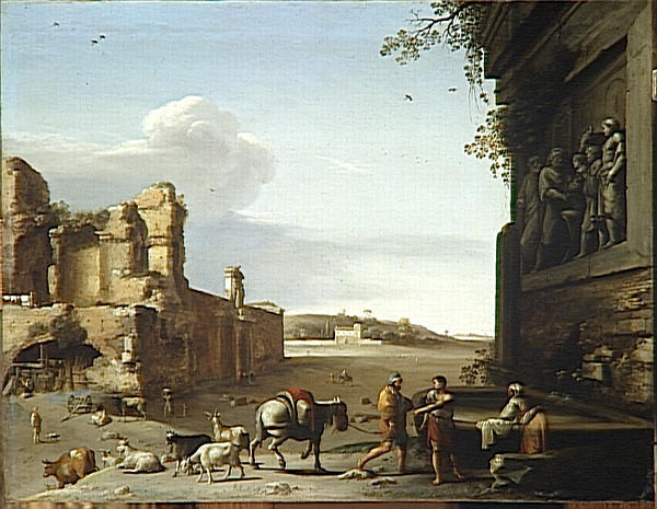 Ruines De L'ancienne Rome Avec Un Bas Relief Antique — Cornelis Van Poelenburch