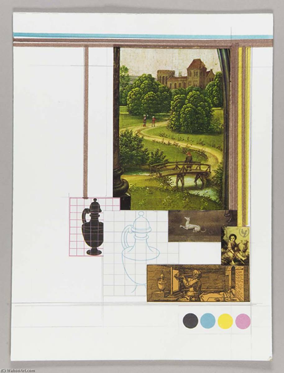 Mathematics And Art (northern Renaissance Landscape, Man Walking Over Bridge) — Joseph Cornell