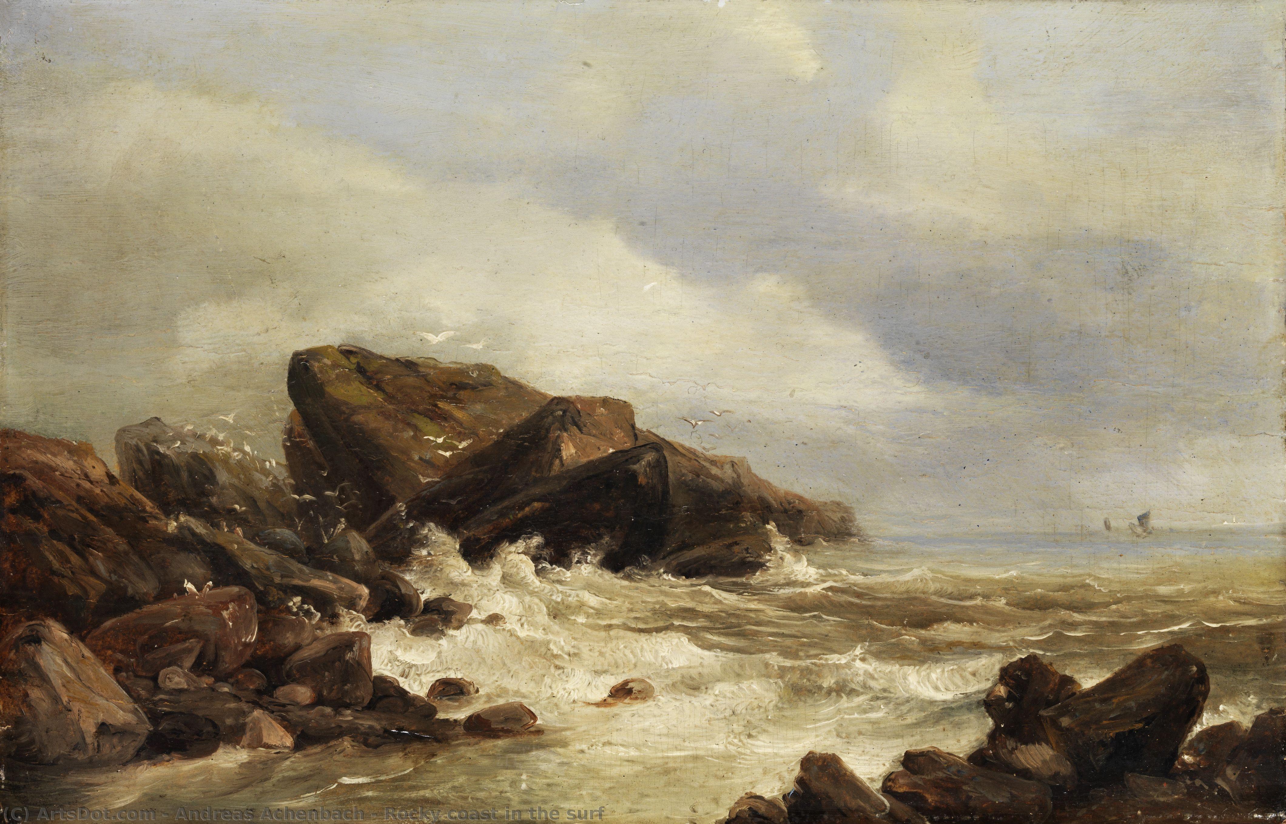 Rocky Coast In The Surf — Andreas Achenbach