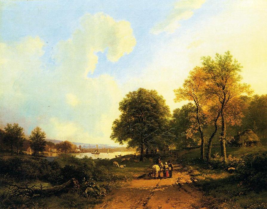 Peasants On A Path By A River — Barend Cornelis Koekkoek