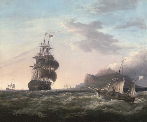 A Crowded '74' Under Reduced Sail Running Past Gibraltar — George Webster
