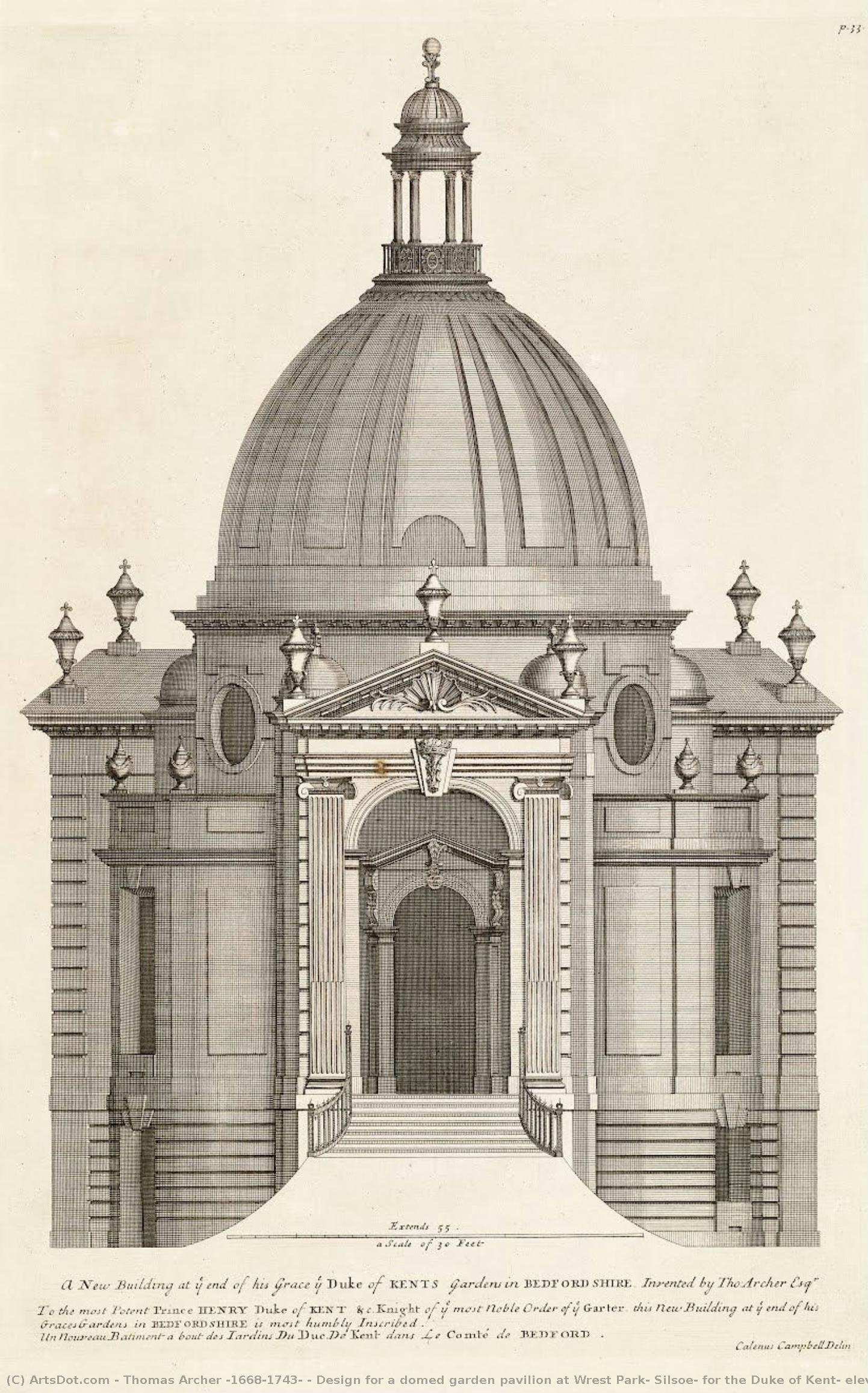 Design For A Domed Garden Pavilion At Wrest Park, Silsoe, For The Duke Of Kent: Elevation — Thomas Archer (1668-1743)