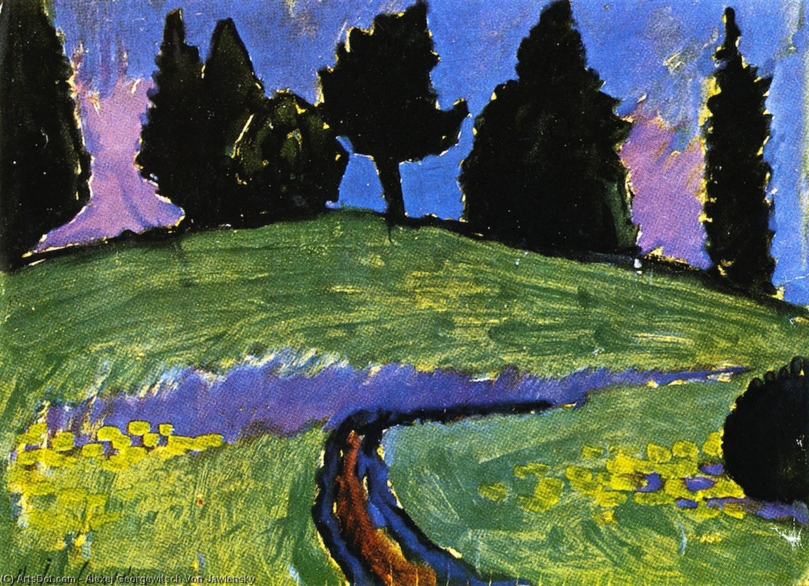 Dark Trees Over Green Slope — Alexej Von Jawlensky
