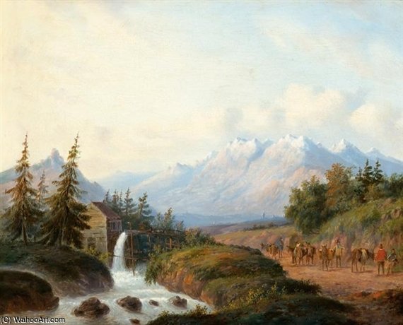 A Mountain Landscape With A Watermill — Carl Eduard Ahrendts