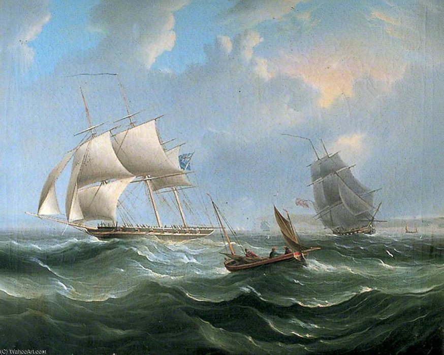 Stormy Sea Scene With Sailing Ships — Charles John De Lacy