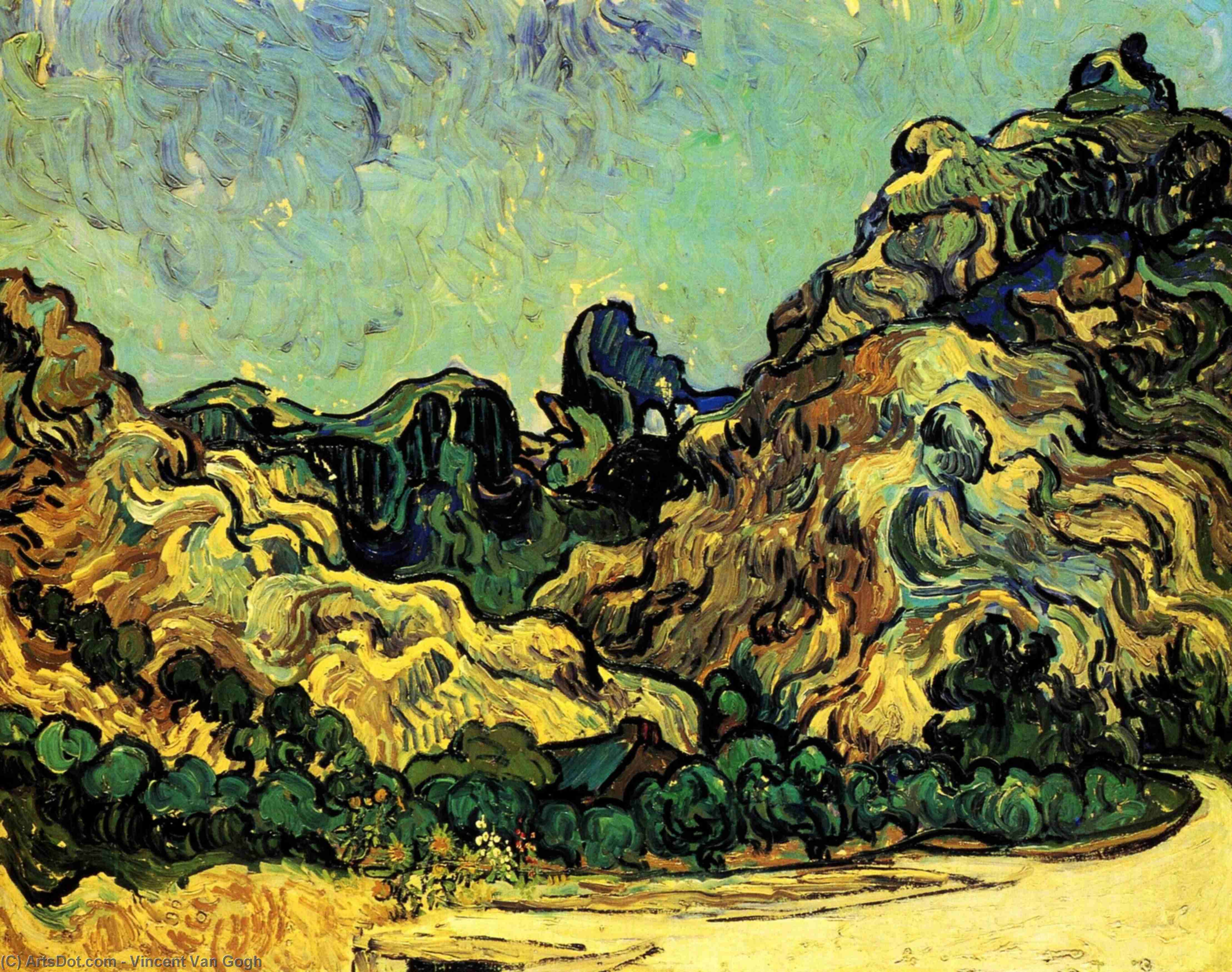 Mountains At Saint-remy With Dark Cottage — Vincent Willem Van Gogh