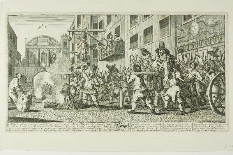 Burning The Rumps At Temple Bar, Plate Eleven From Hudibras — William Hogarth