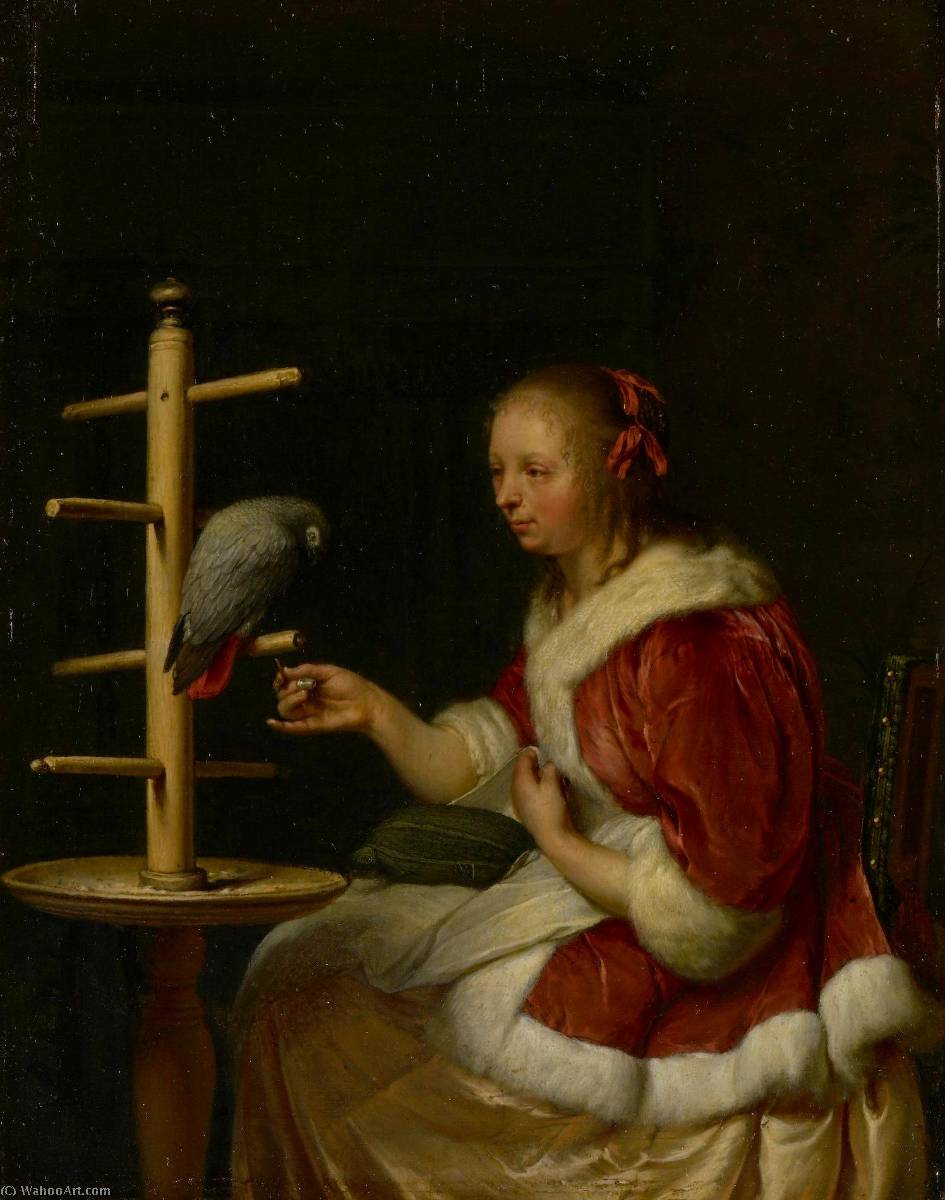 A Lady With Her Parrot — Frans Van Mieris