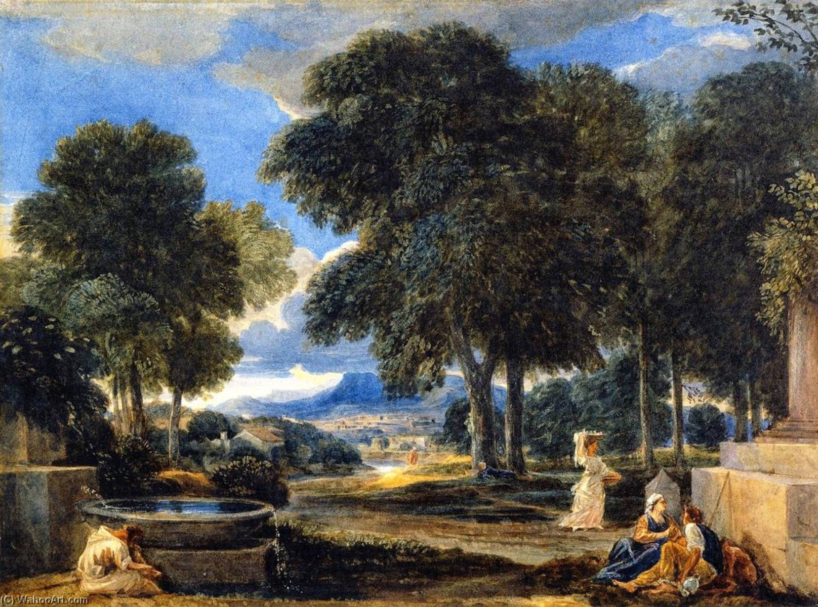 Landscape With A Man Washing His Feet At A Fountain After Poissin — David Cox The Elder