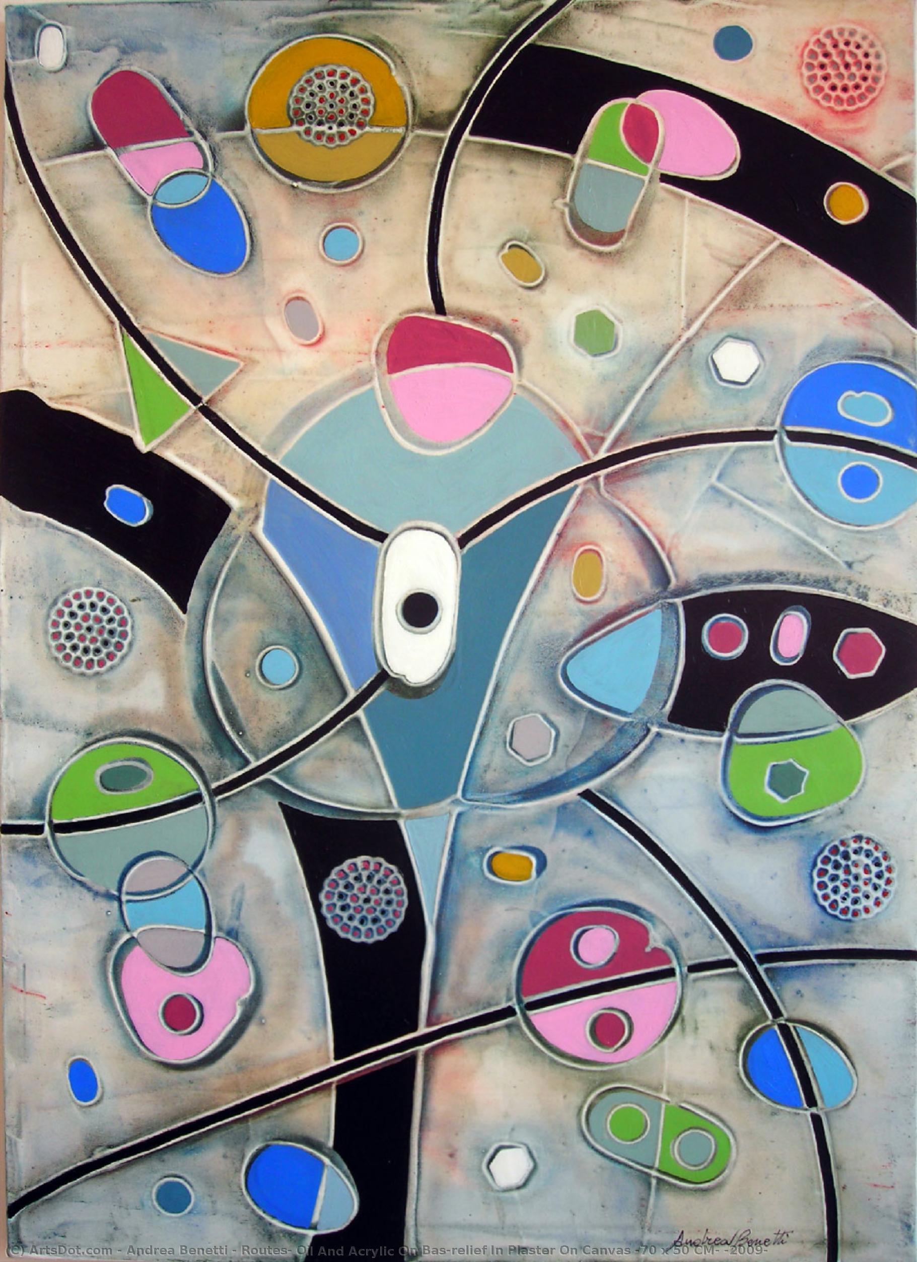 Routes, Oil And Acrylic On Bas-relief In Plaster On Canvas (70 X 50 Cm) (2009) — Andrea Benetti