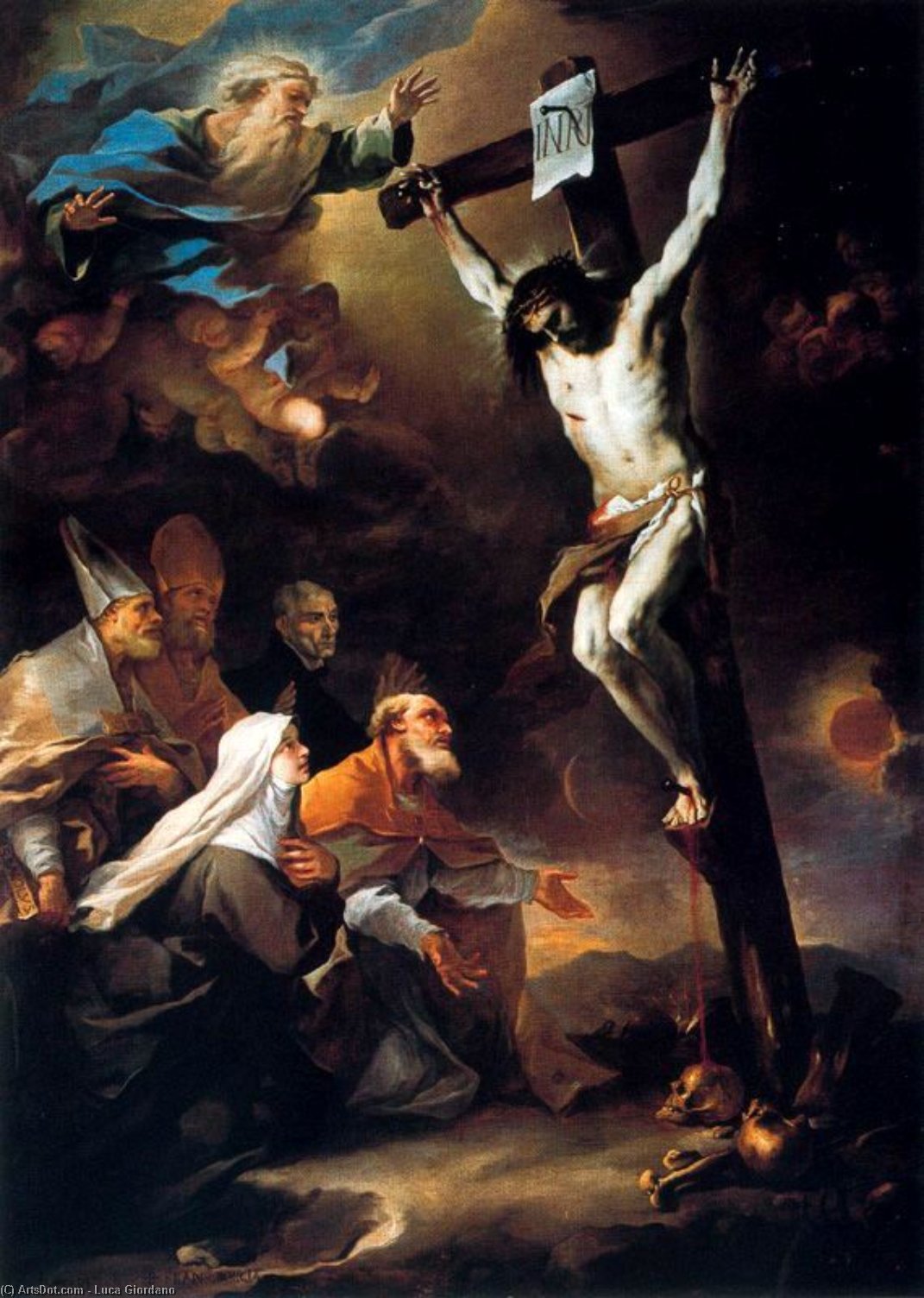 Patron Saints Of Naples Baculo, Eusebius, Francis Borgia, And Candida Aspreno Love It Crucifix — Luca Giordano
