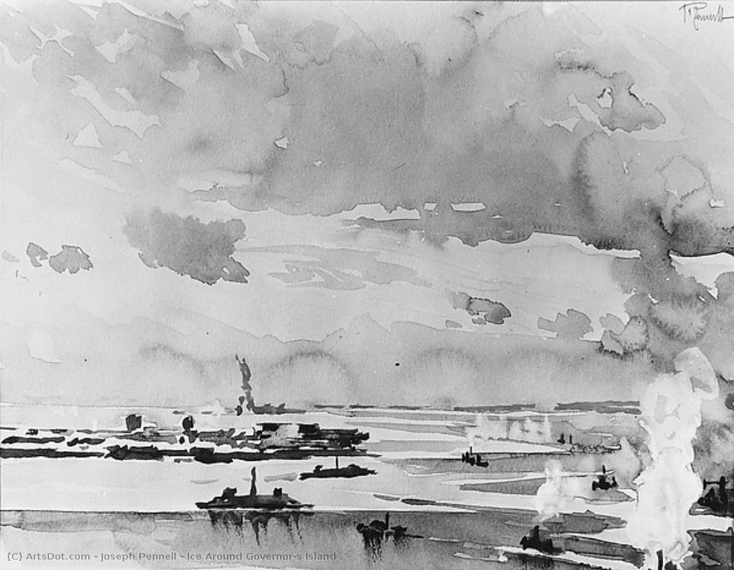 Ice Around Governor's Island — Joseph Pennell