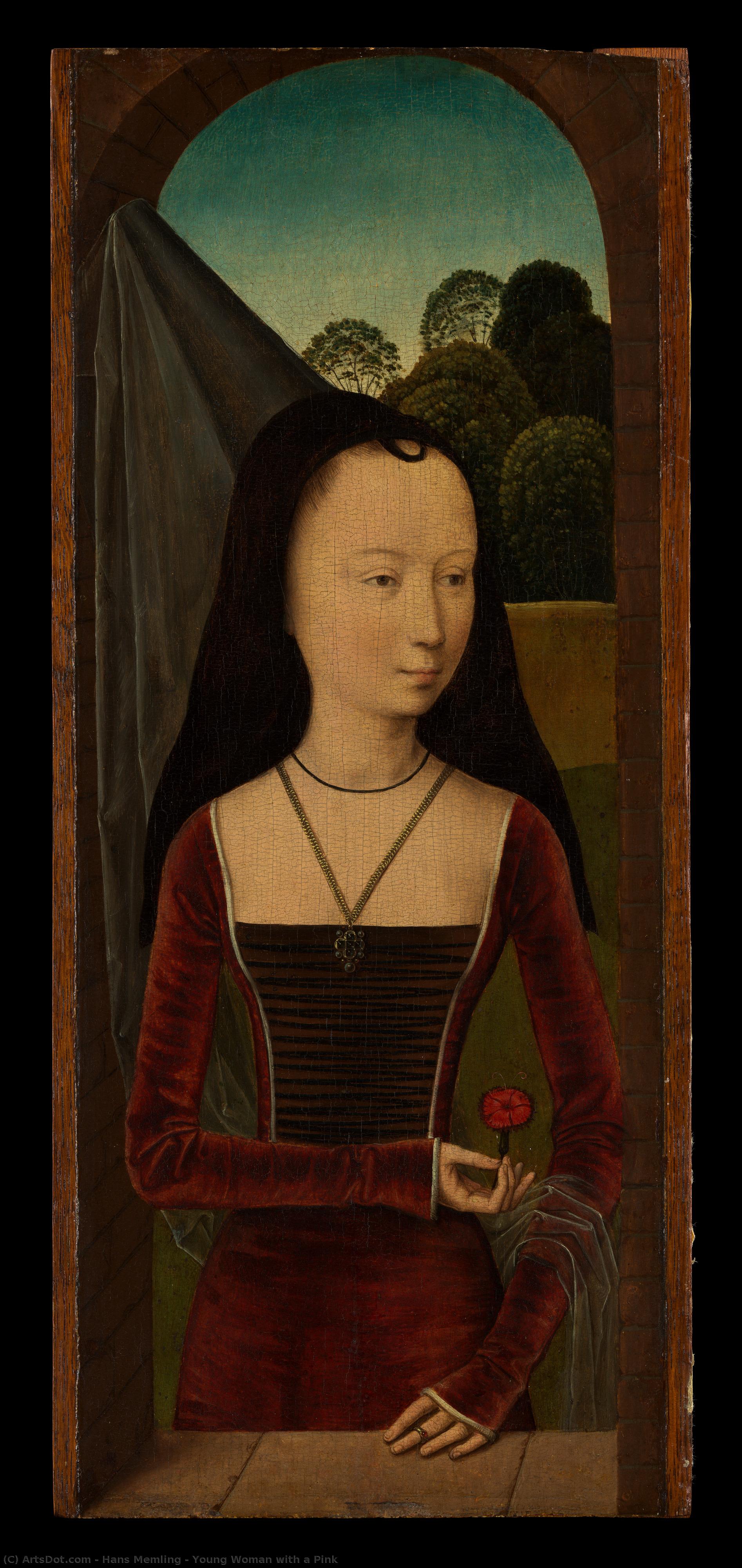 Young Woman With A Pink — Memling, Hans