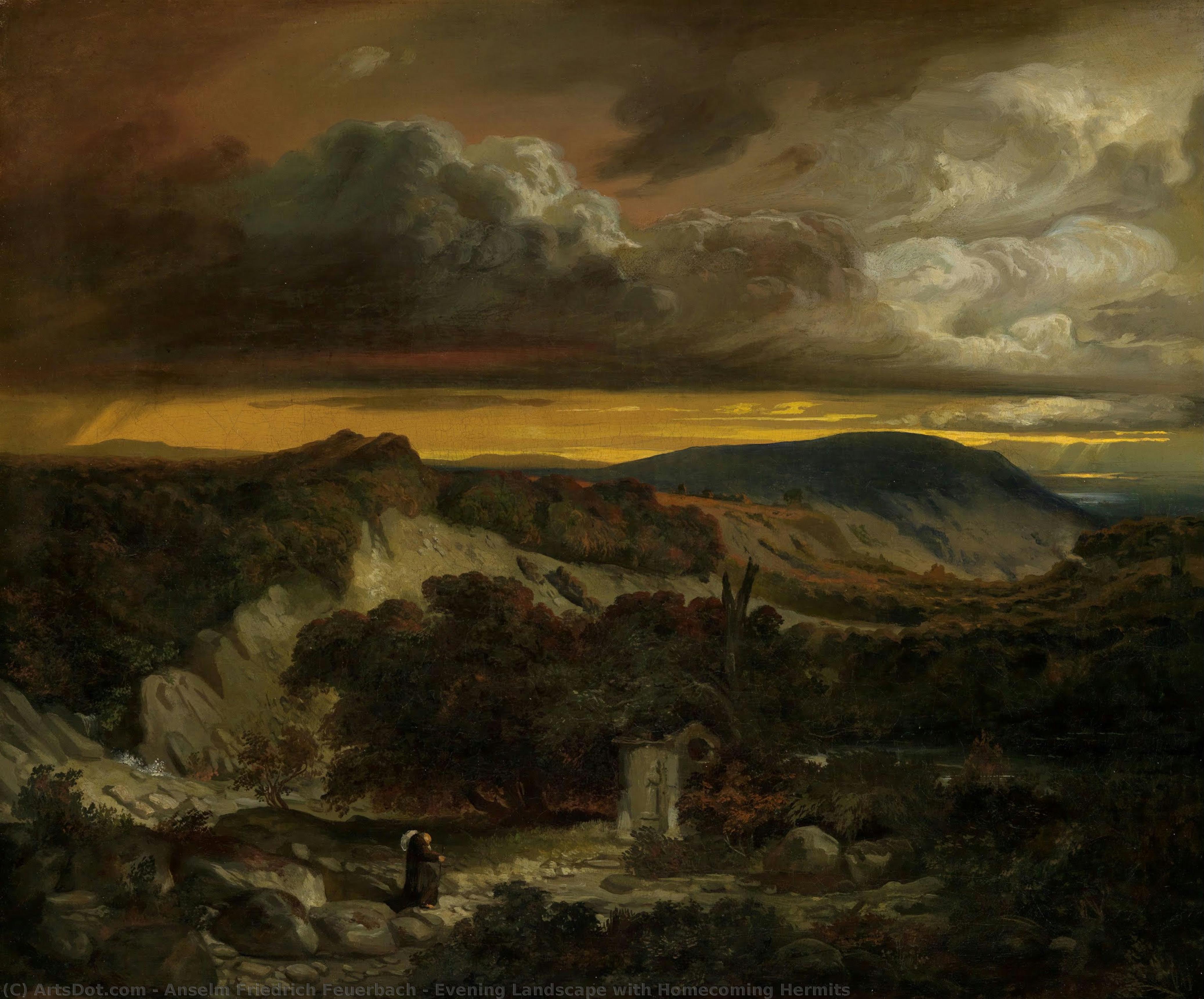 Evening Landscape With Homecoming Hermits — Anselm Friedrich Feuerbach