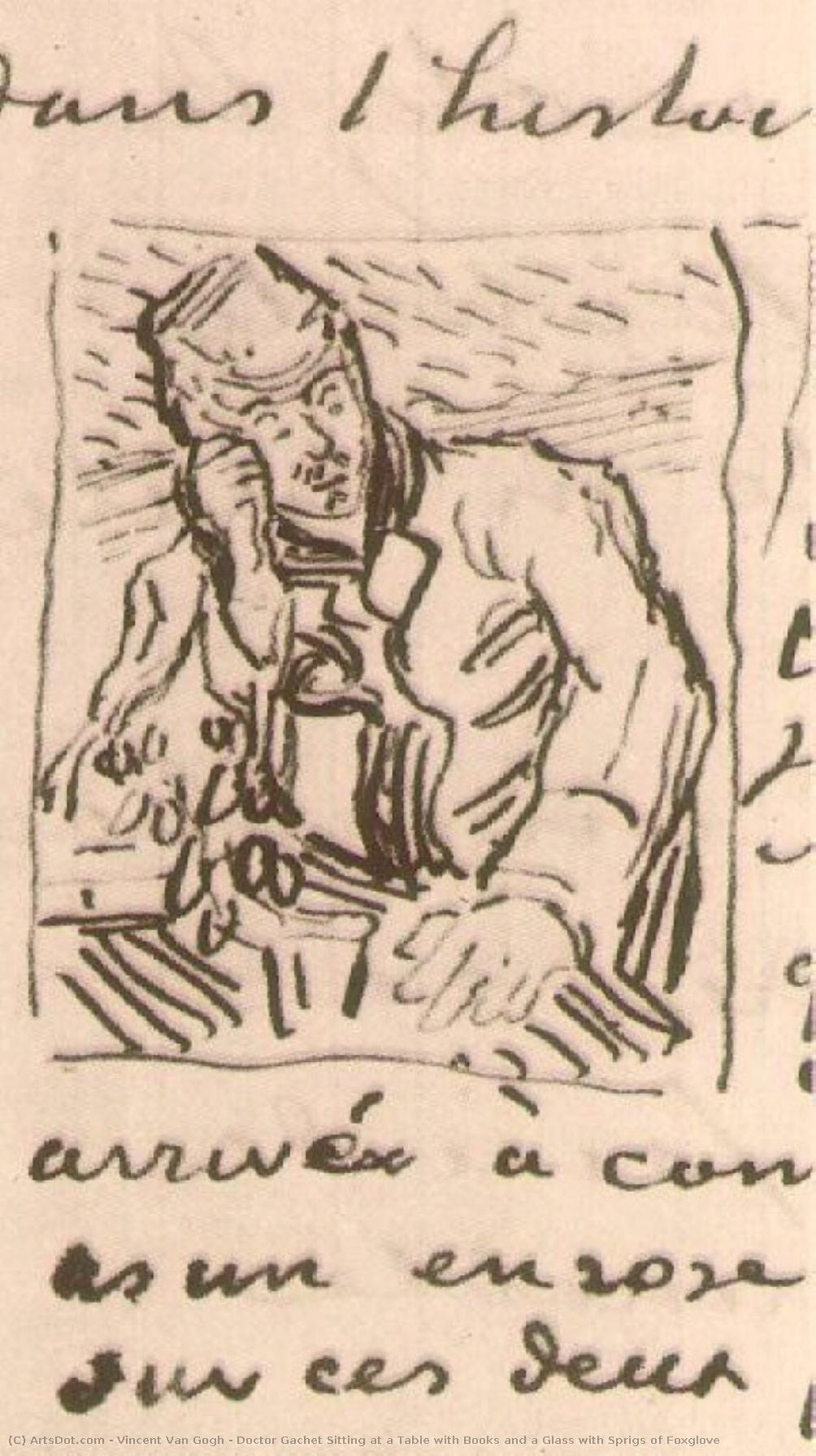 Doctor Gachet Sitting At A Table With Books And A Glass With Sprigs Of Foxglove — Vincent Willem Van Gogh