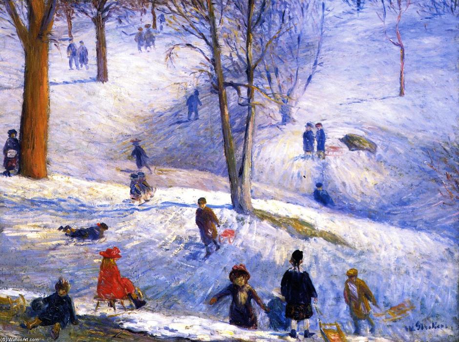 Sledding, Central Park — William James Glackens