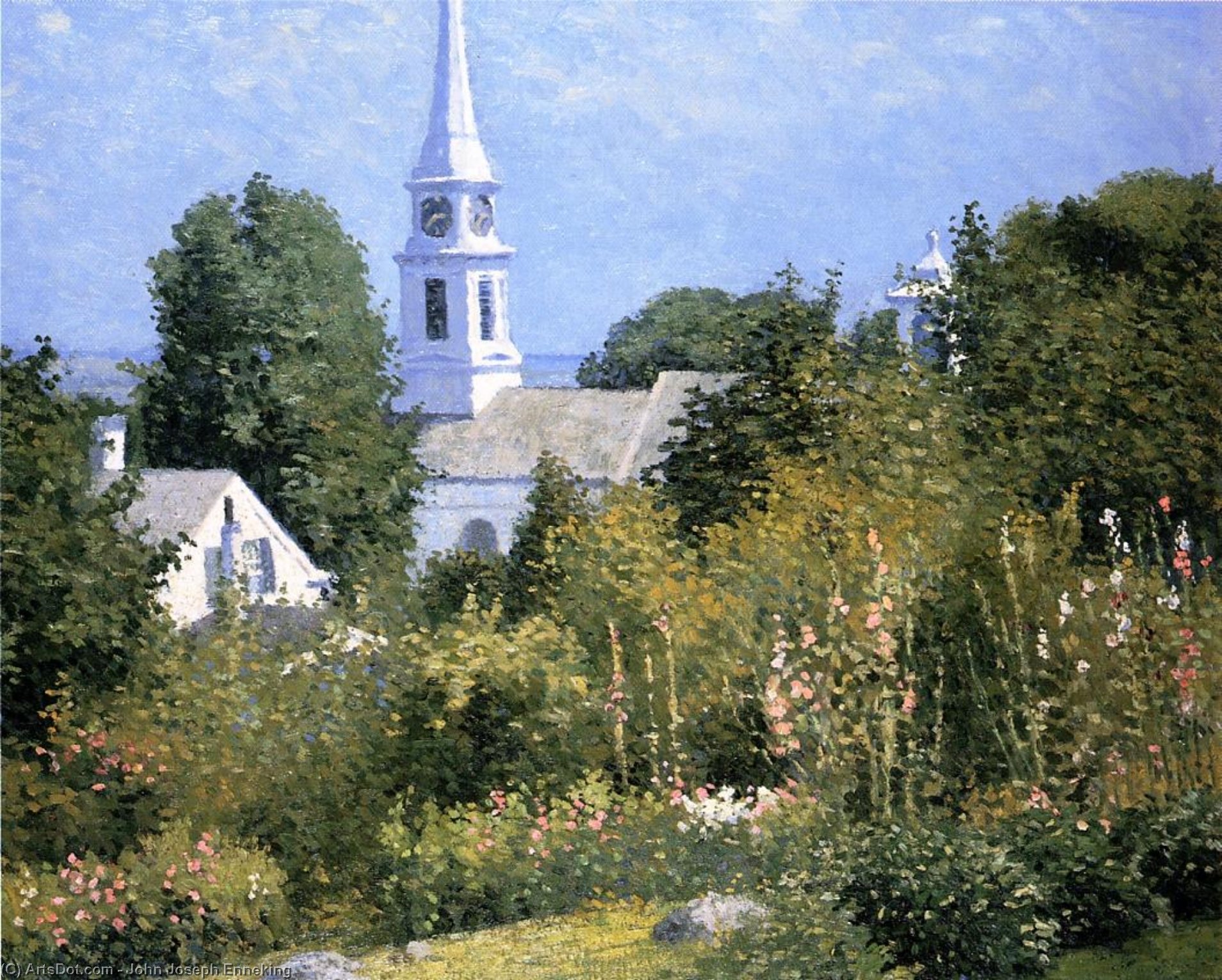 Hollyhocks Garden, Mystic, Connecticut — John Joseph Enneking