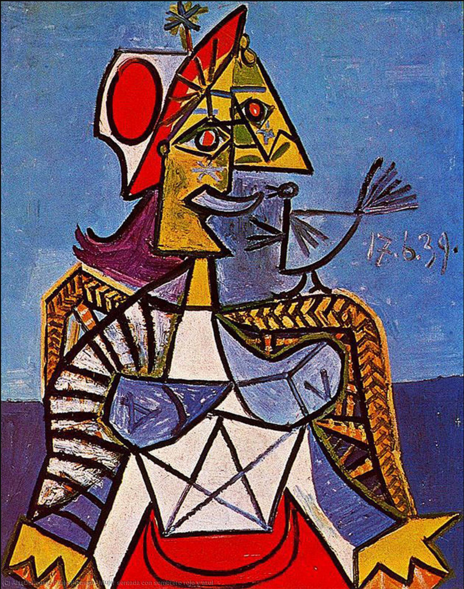 Mujer Sentada Con Sombrero Rojo Y Azul — Pablo Picasso