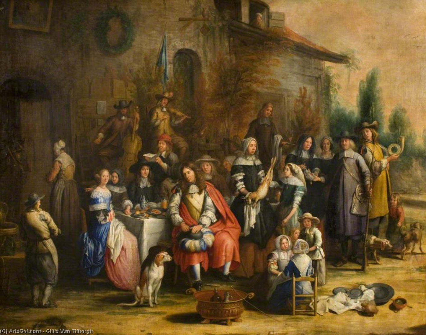 Hunting Party Outside An Inn — Gillis Van Tilborgh