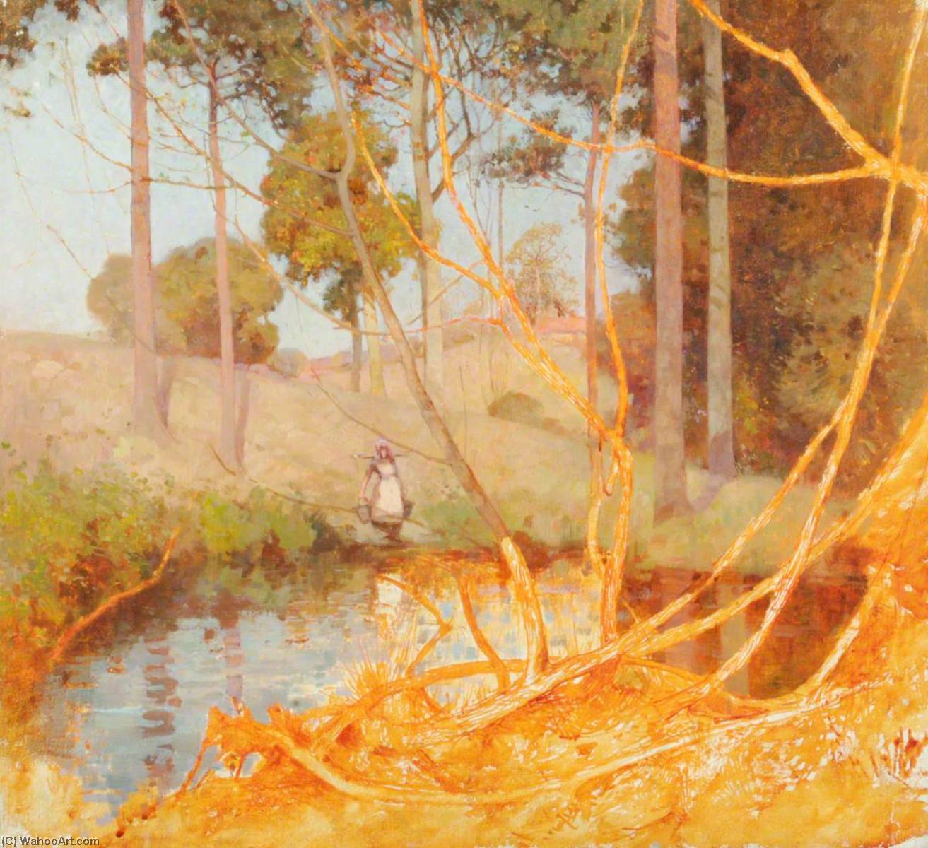 Woman Drawing Water At A Pond — Benjamin Haughton