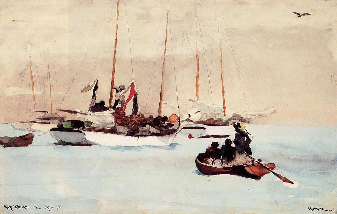 Schooner At Anchor, Key West — Winslow Homer