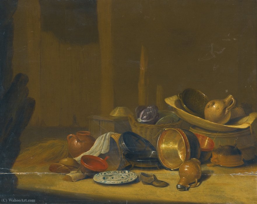 A Barn Interior With Cabbages In A Basket — Pieter Steenwijck