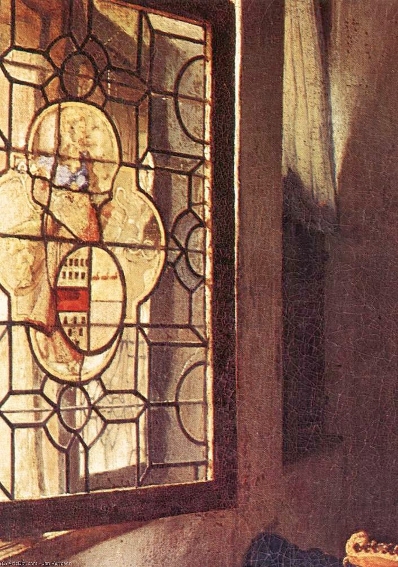 A Lady Drinking And A Gentleman (detail) — Johannes Vermeer