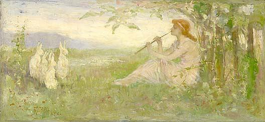 Girl With Rabbits, (painting) — Frederick Stuart Church