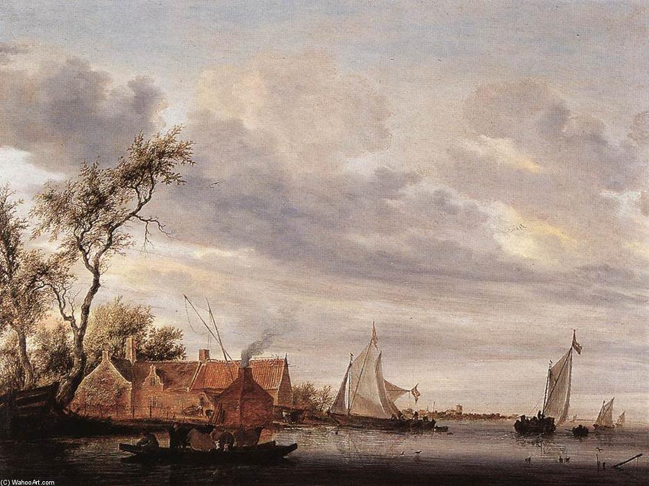 River Scene With Farmstead — Salomon Van Ruysdael