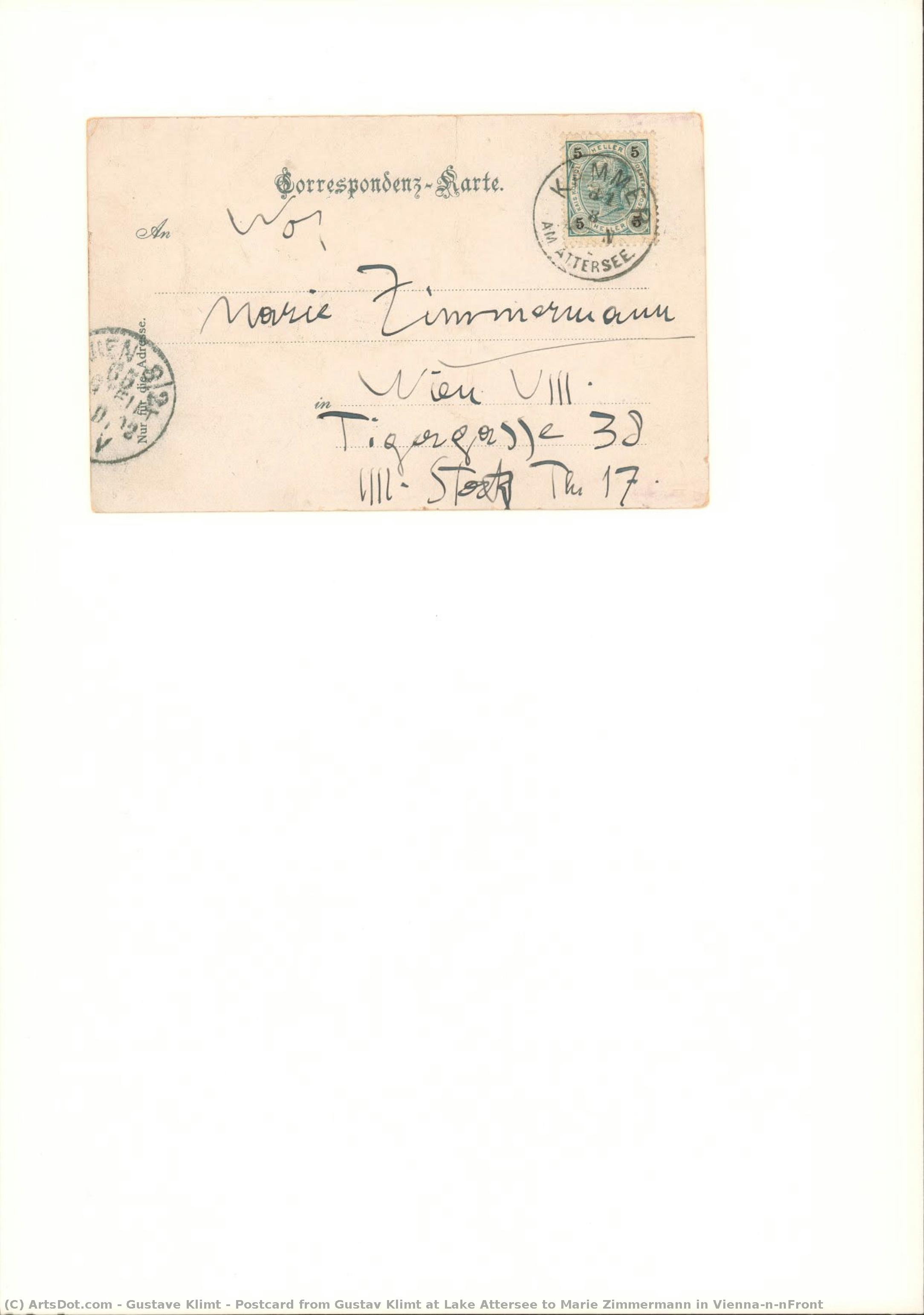 Postcard From Gustav Klimt At Lake Attersee To Marie Zimmermann In Vienna\n\nfront — Gustav Klimt