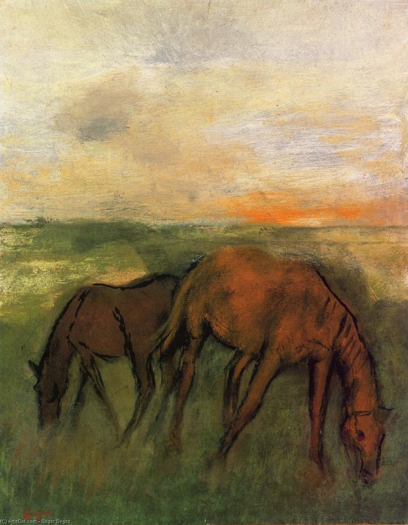 Two Horses In A Pasture — Edgar Degas