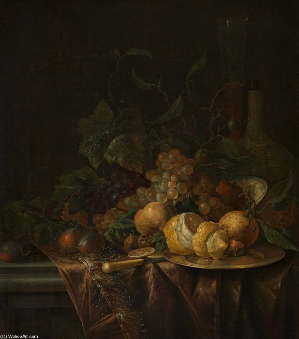 Still Life With Fruit, Flute And Wicker-bottle. — Juriaen Van Streeck