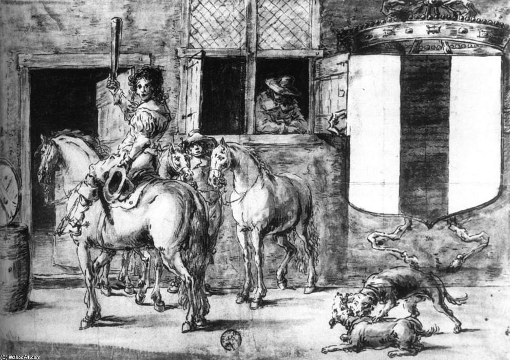 Soldiers With Horses Before A House — Leonaert Bramer