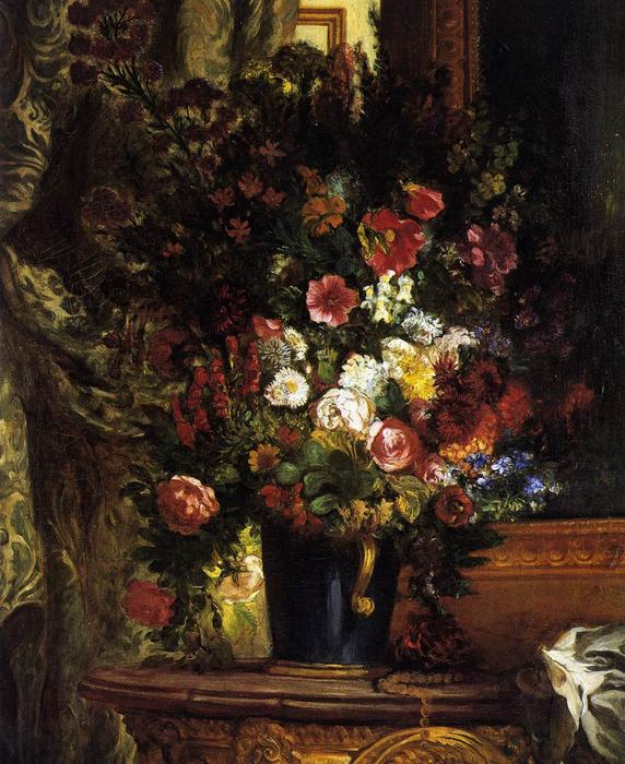A Vase Of Flowers On A Console — Eugène Delacroix