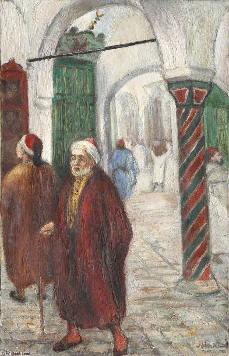 Arab Figures By Striped Pillar — Georges Van Houten