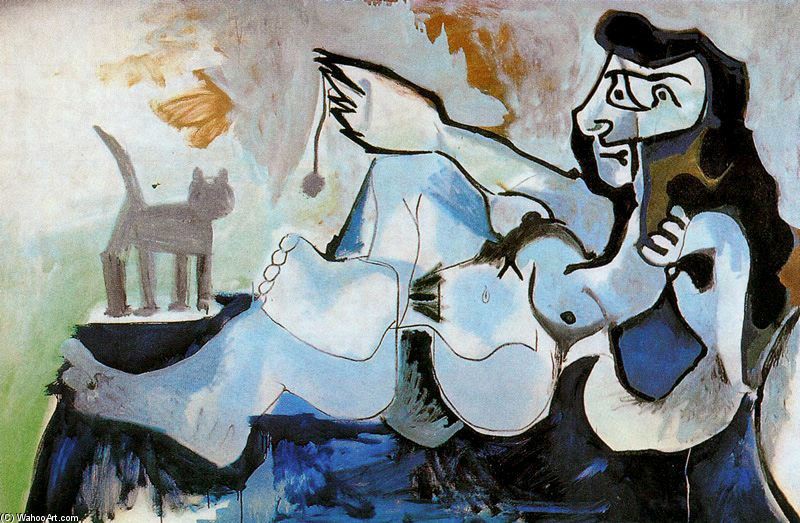 Naked Woman Playing With A Cat 2 — Pablo Picasso