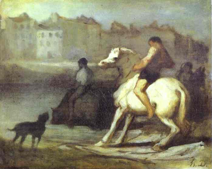 The Horses Drink — Honoré Daumier