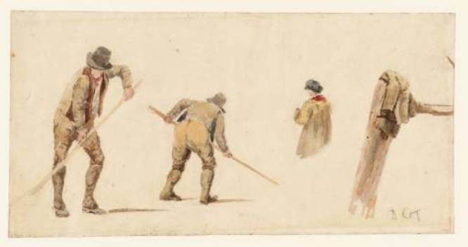Studies Of Farm Hands And A Coat On A Fence — David Cox