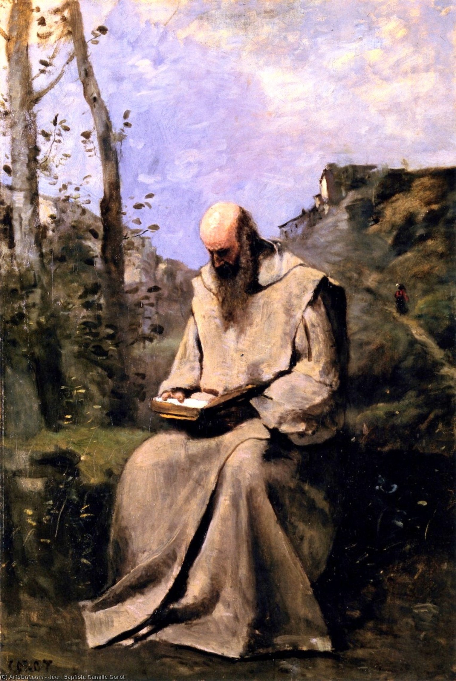 Seated Monk Reading — Jean-baptiste-camille Corot