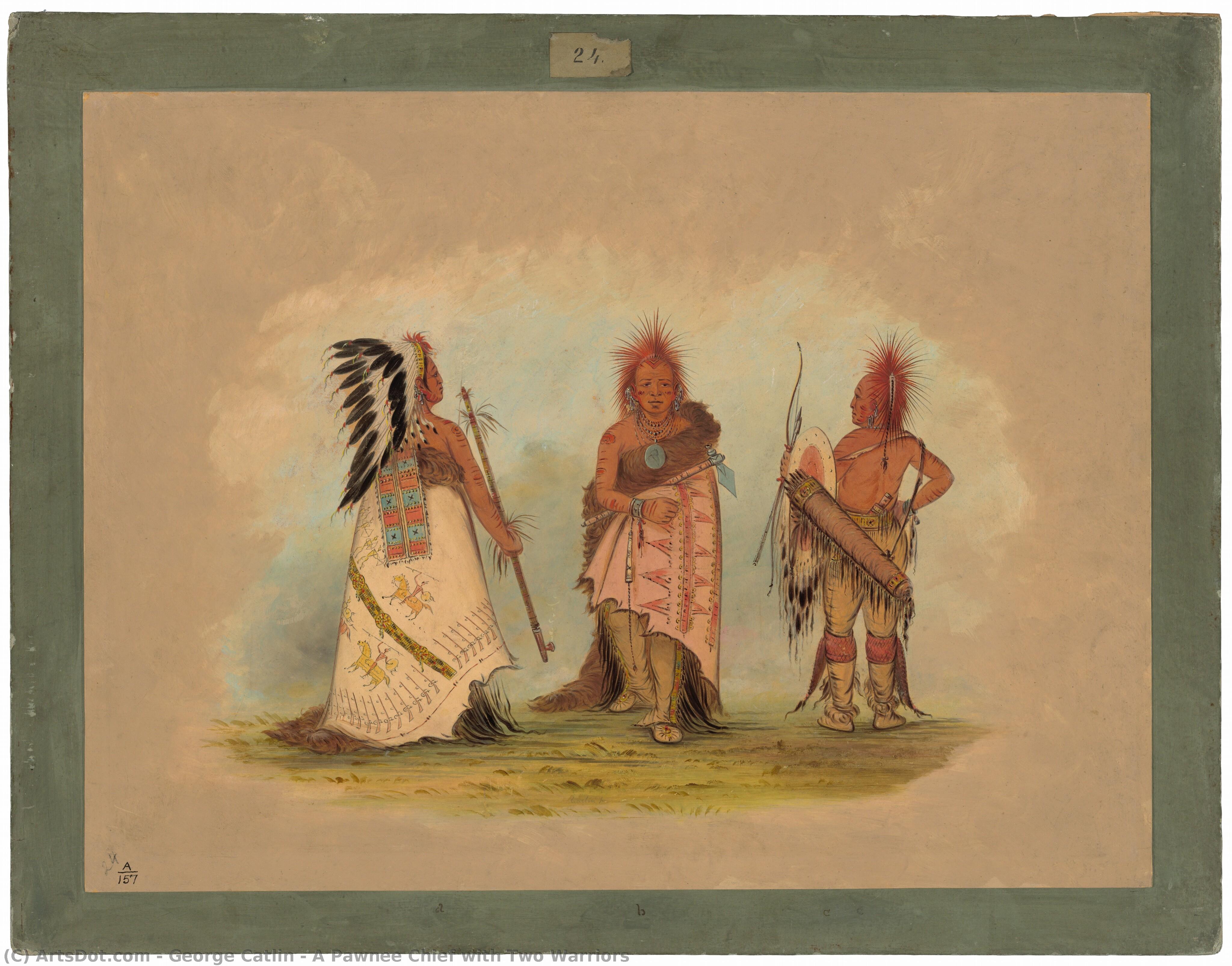 A Pawnee Chief With Two Warriors — George Catlin