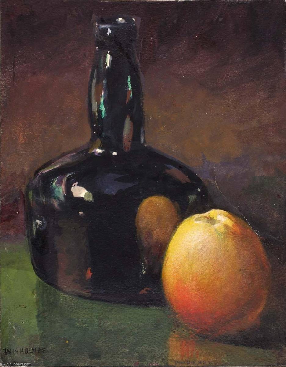 Still Life Apples And Bottle — William Henry Holmes