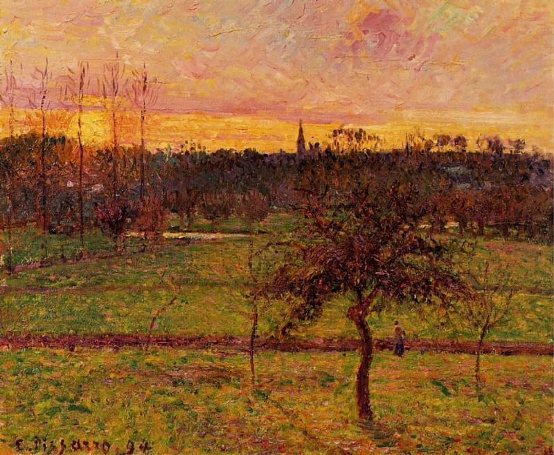 Sunset At Eragny — Camille Pissarro