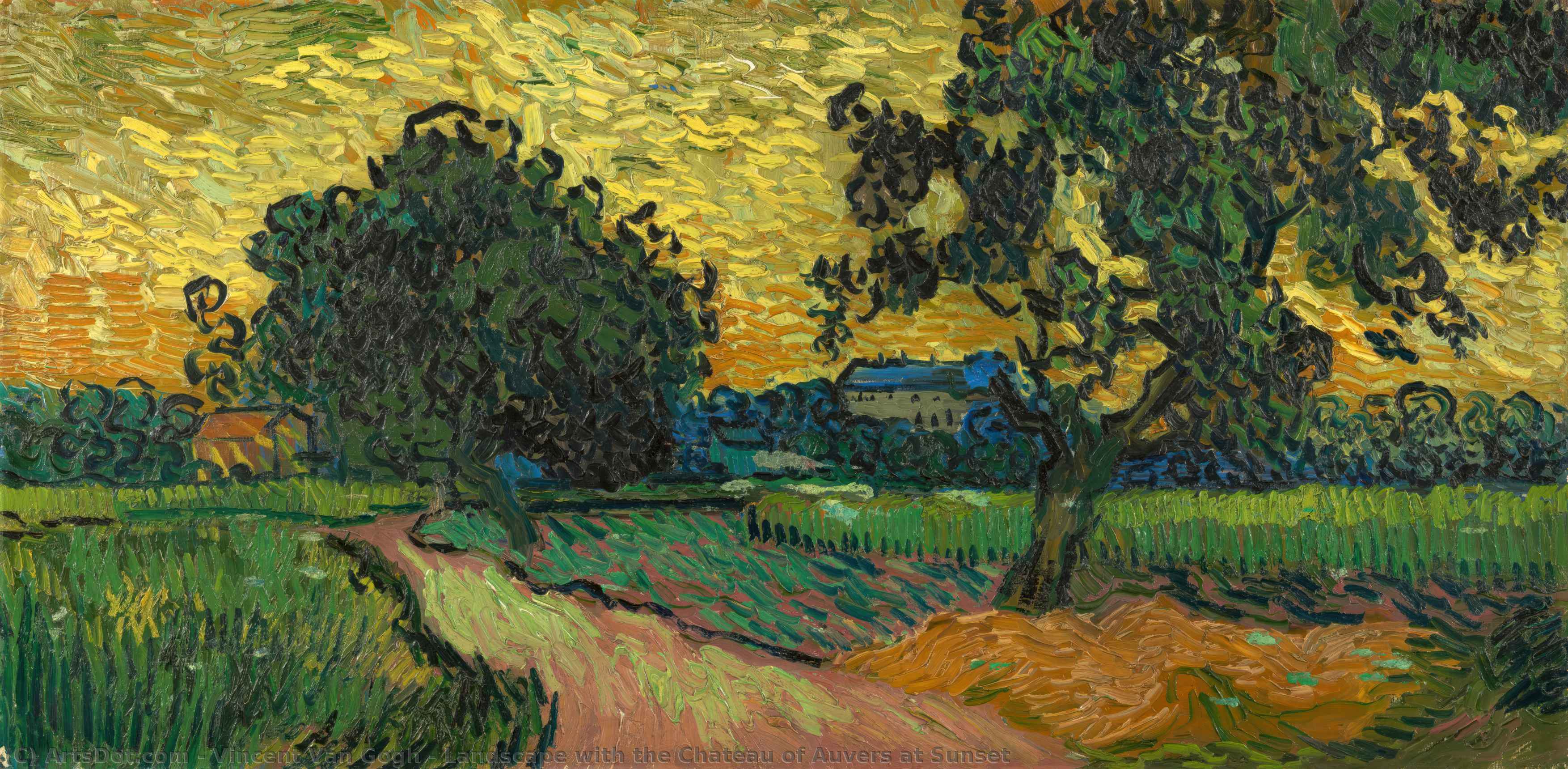 Landscape With The Chateau Of Auvers At Sunset — Vincent Willem Van Gogh